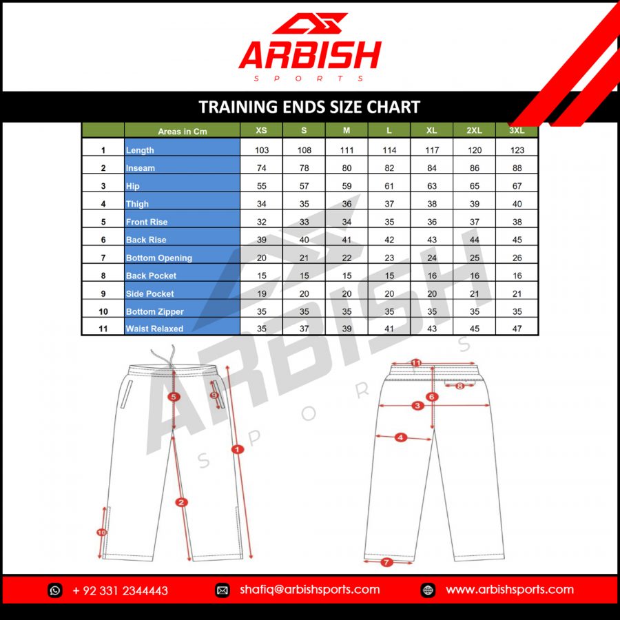 TRAINING-ENDS SIZE CHART