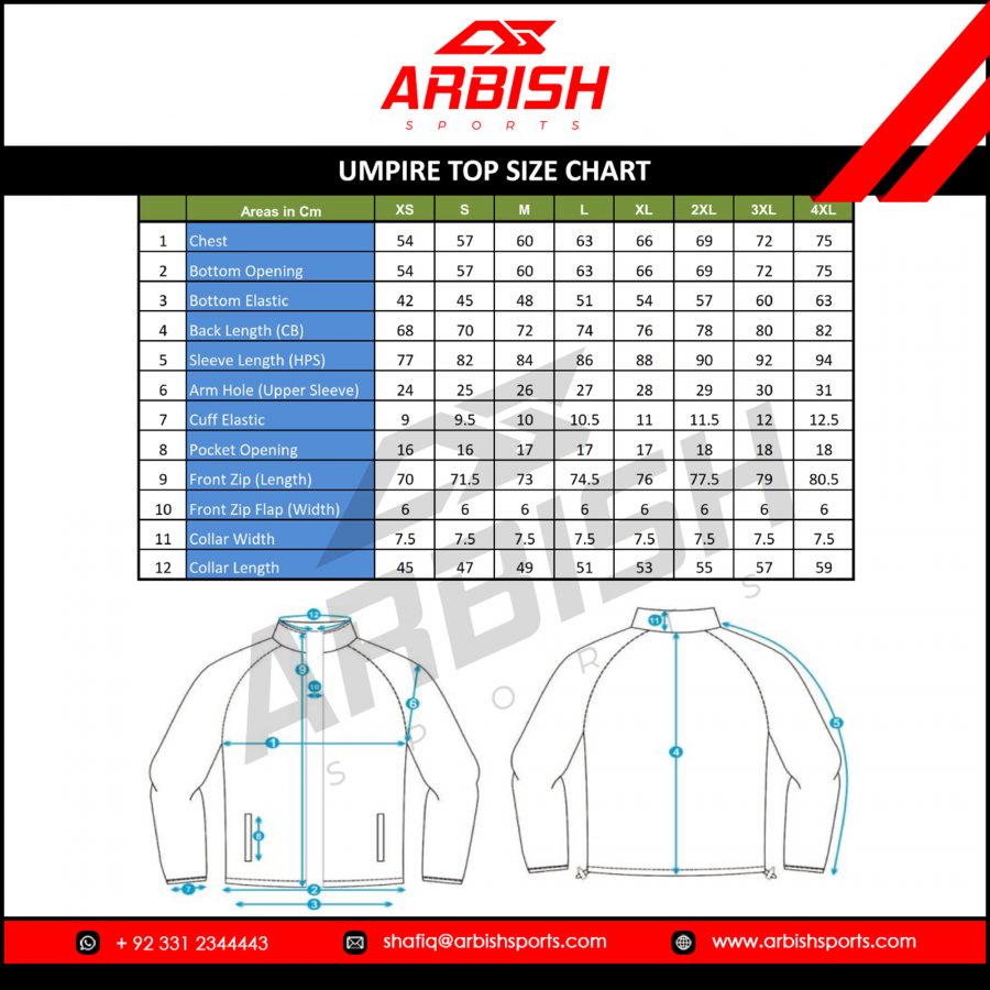umpire-top size chart