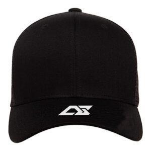 black Cap with white Mesh Back with white logo on the front