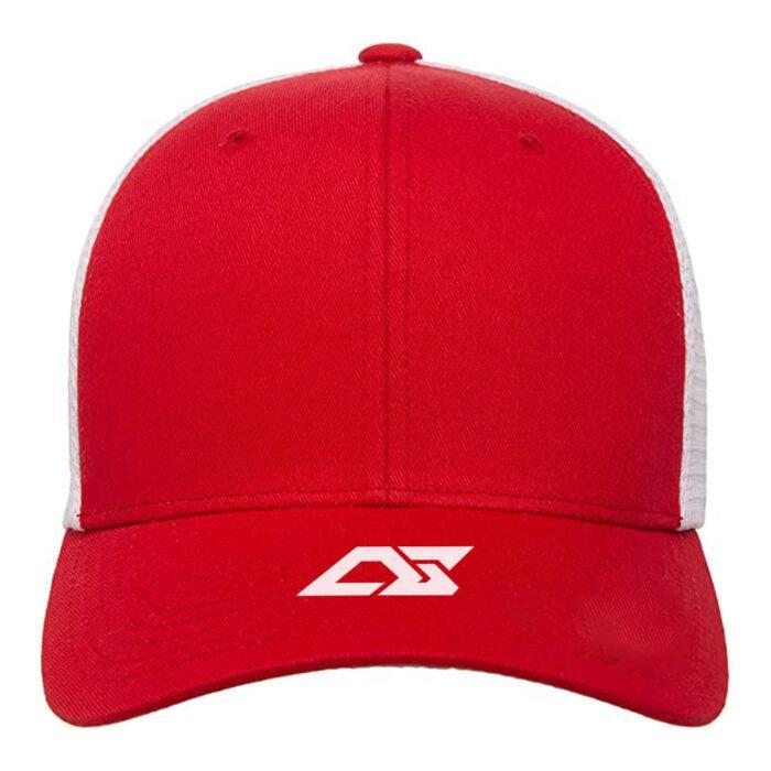 Red Cap with White mesh and white color logo on the front