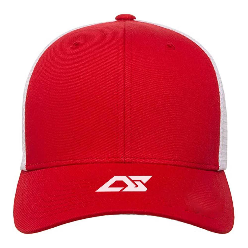 Red Cap with White mesh and white color logo on the front